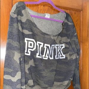 pink crop camo fleece sweatshirt